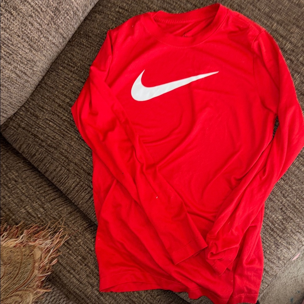 Nike Red Crew Neck Top with White Swoosh
